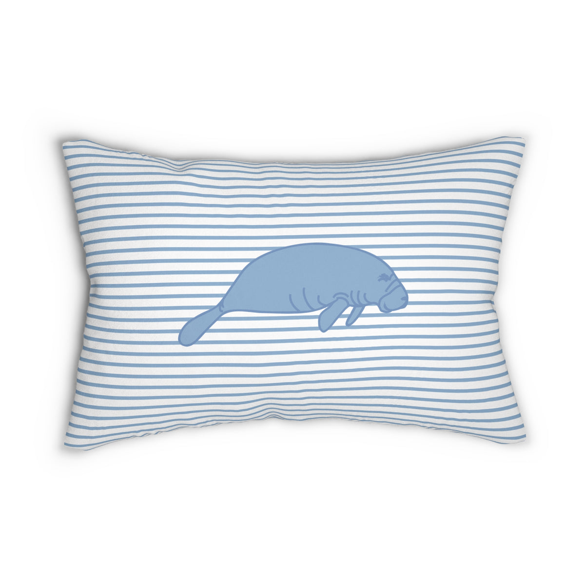 Coastal Blue Manatee On Striped Lumber Pillow